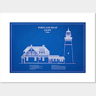 Portland Head Light Lighthouse - Blueprint Plan - Maine - AD Posters and Art